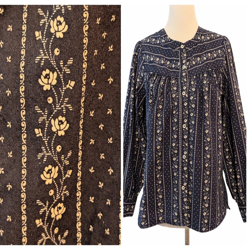 Untuckit Womens Size 10 Cerie Navy White Bandana Print Cottagecore Cotton Top